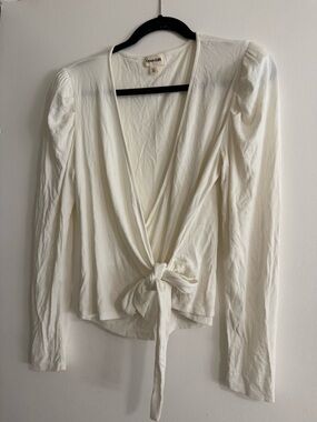 Open Edit White Tie-Front Long Sleeve Blouse